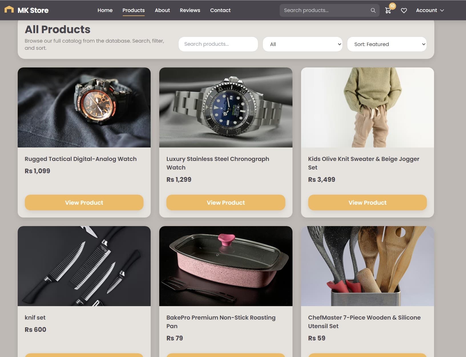 MK Store e-commerce project screenshot